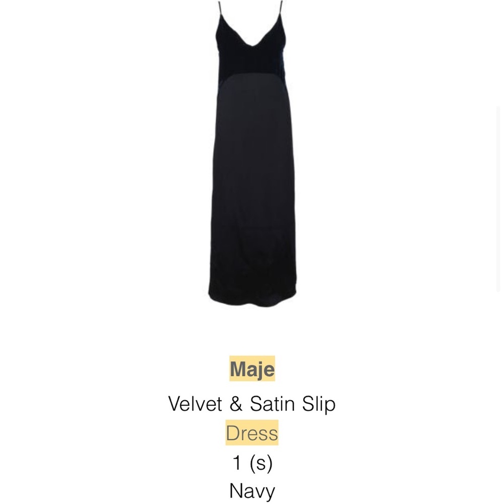Maje Velvet & Satin Slip Dress (Size 1 / Small, Navy)